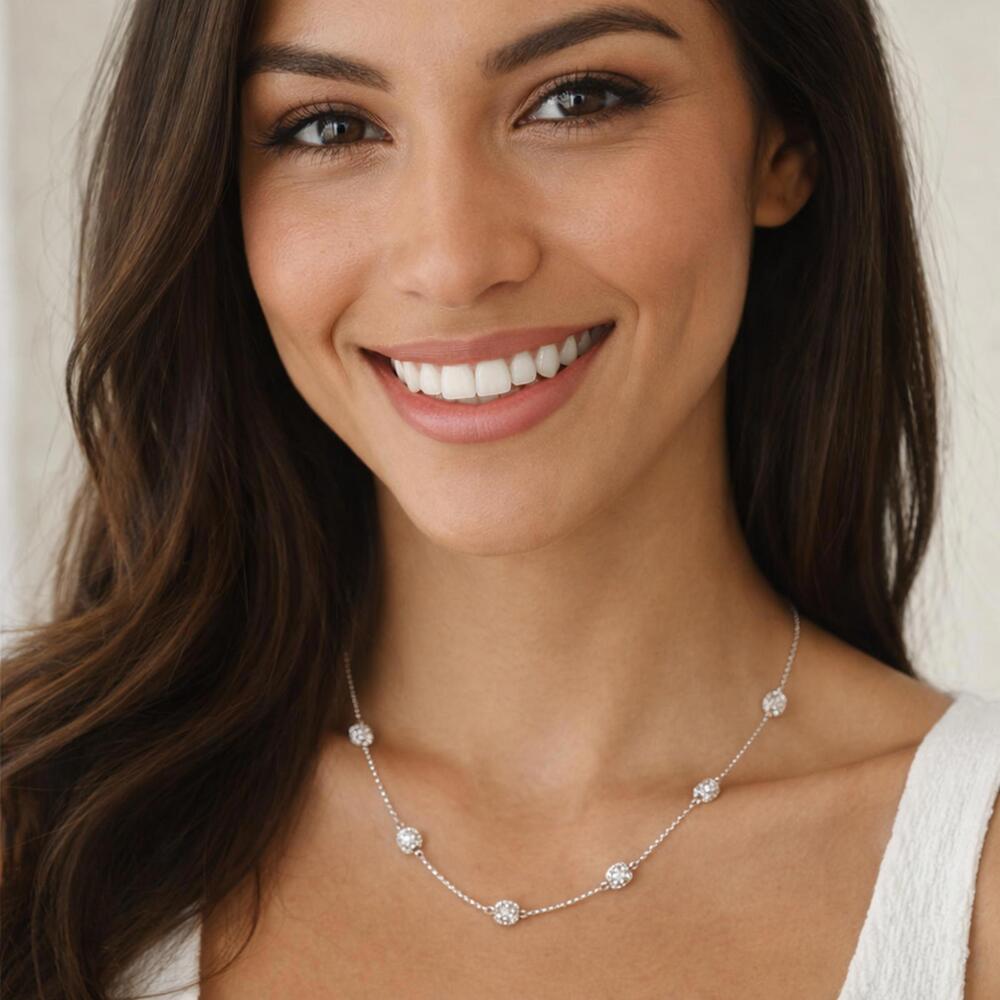 Nine West Silver Tone Pave Ball‎ Collar Necklace